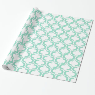 Elegant Mint Blue White Lattice Pattern Wrapping Paper