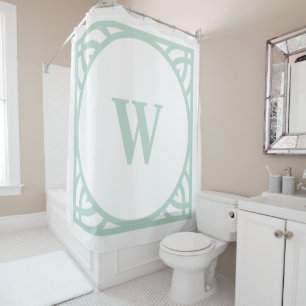 Elegant Mint Border Monogram Shower Curtain