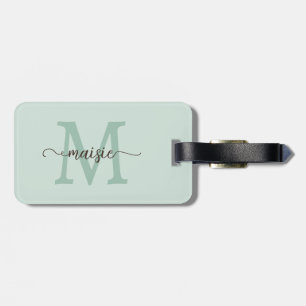 Elegant Mint Cacao Monogram Initial Script Name Luggage Tag