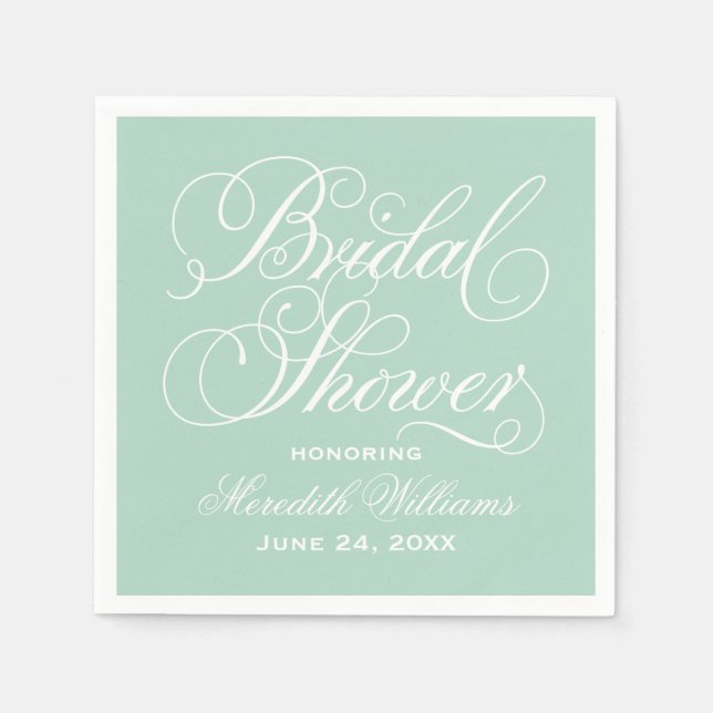 Elegant Mint Calligraphy Wedding Bridal Shower Napkin (Front)