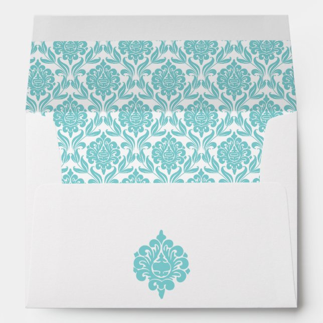 Elegant Mint Damask Pattern Envelope (Back (Bottom))