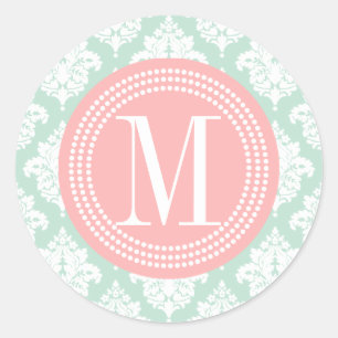 Elegant Mint Damask Personalised Classic Round Sticker