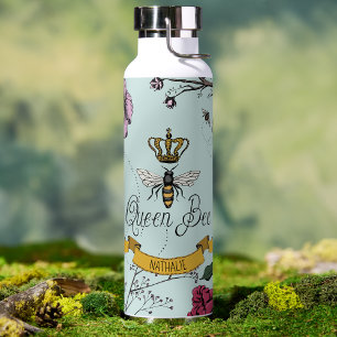 Elegant Mint Floral Queen Bee Water Bottle