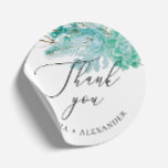 Elegant mint floral succulents wedding thank you classic round sticker<br><div class="desc">Delicate pastel mint floral succulents wedding thank you sticker with elegant script. Suitable for winter botanical garden wedding theme.</div>