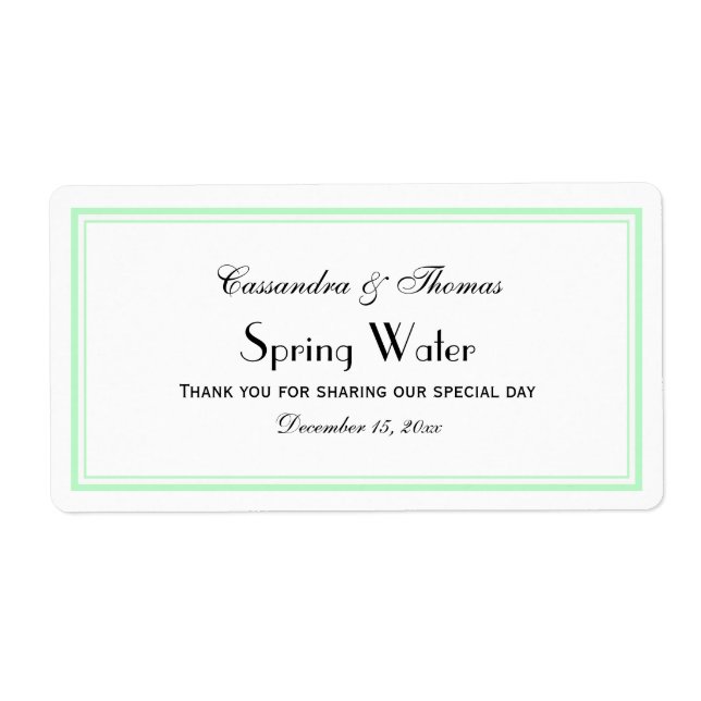 Elegant Mint Framed H Water Bottle Label (Front)
