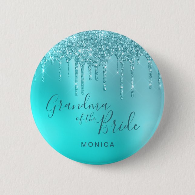 Elegant mint glitter drips grandma of the bride 6 cm round badge (Front)