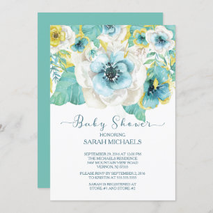 Elegant Mint & Gold Floral Baby Shower Invitation
