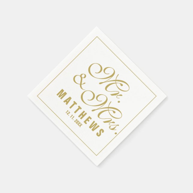 Elegant Mint gold Mr and Mrs Wedding Monogram Napkin (Corner)