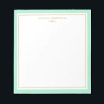 Elegant Mint Gold Personalised Notepad<br><div class="desc">This notepad features elegant and minimalist thick mint border and thin gold border. Personalise it with your name or company name.</div>