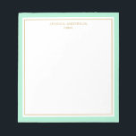 Elegant Mint Gold Personalised Notepad<br><div class="desc">This notepad features elegant and minimalist thick mint border and thin gold border. Personalise it with your name or company name.</div>
