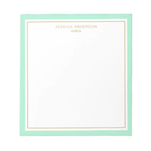 Elegant Mint Gold Personalised Notepad