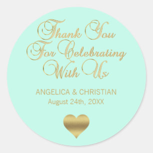 Elegant MINT Gold Thank you Wedding Classic Round Sticker