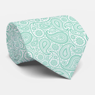 Elegant Mint-Green And White Vintage Paisley Tie