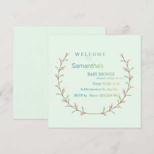 Elegant Mint Green Botanical Baby Shower  Invitation