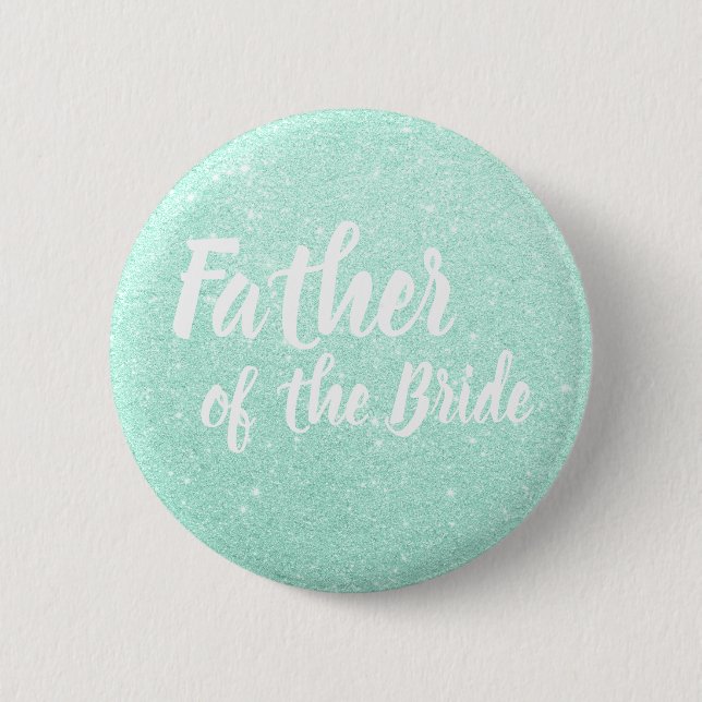 Elegant mint green glitter father of the bride 6 cm round badge (Front)