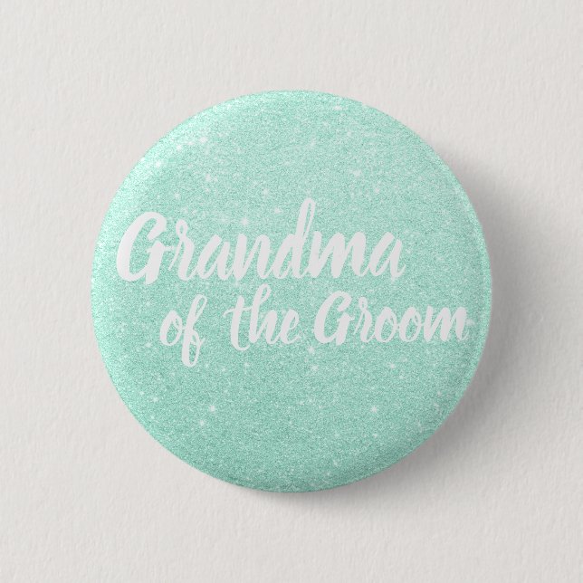 Elegant mint green glitter grandma of the groom 6 cm round badge (Front)