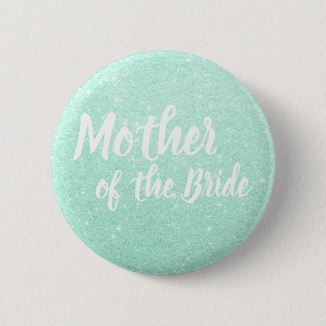Elegant mint green glitter mother of the bride 6 cm round badge (Front)