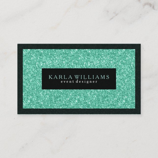 Elegant Mint-green Glitter With Black Accents Business Card (Front)