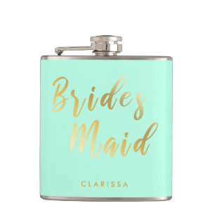 Elegant mint green & gold bridesmaid hip flask