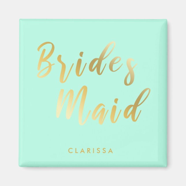 Elegant mint green & gold bridesmaid magnet (Front)