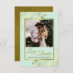 Elegant Mint Green & Gold Love & Thanks Wedding Thank You Card
