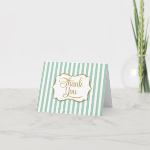 Elegant Mint Green Gold Stripe Thank You Card