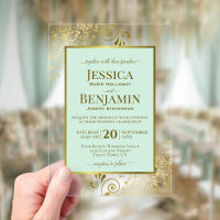 Elegant Mint Green & Gold Stylish Text Wedding