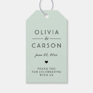 Elegant Mint Green Monogram Wedding Favour Gift Tags