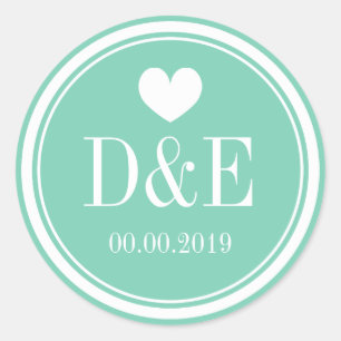 Elegant mint green monogram wedding stickers
