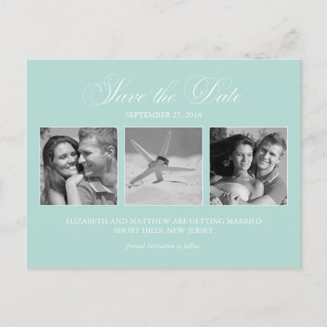 Elegant Mint Green Photo Wedding Save the Date Announcement Postcard (Front)