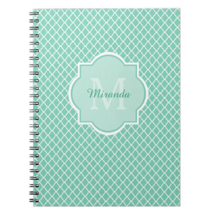 Elegant Mint Green Quatrefoil Monogram With Name Spiral Notebook