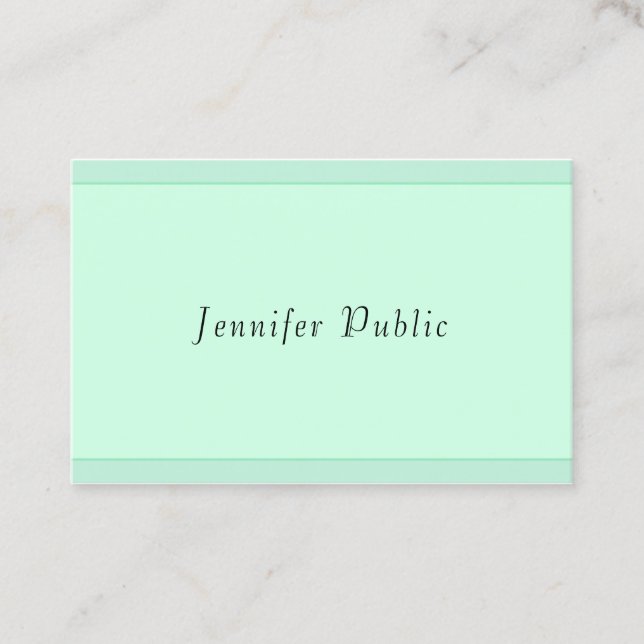 Elegant Mint Green Script Monogram Template Modern Business Card (Front)