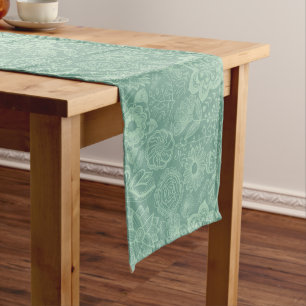 Elegant Mint-Green Tones Retro Floral Lace Long Table Runner
