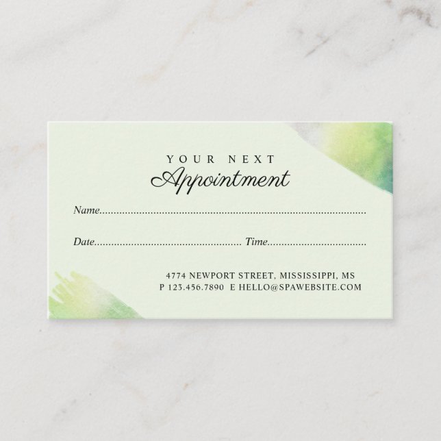 Elegant Mint Green Watercolor Dragonfly Appointment Card (Front)