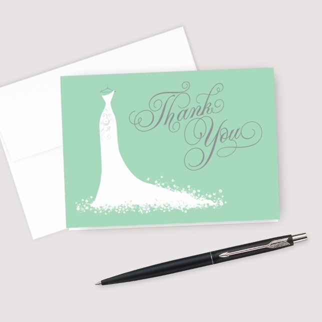 Elegant Mint Green Wedding Gown Bridal Shower Thank You Card (Creator Uploaded)