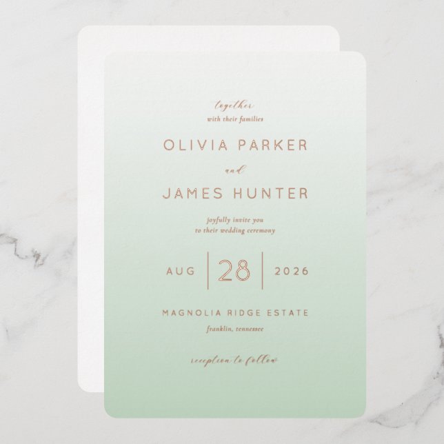 Elegant Mint Green Wedding Invitations (Front/Back)