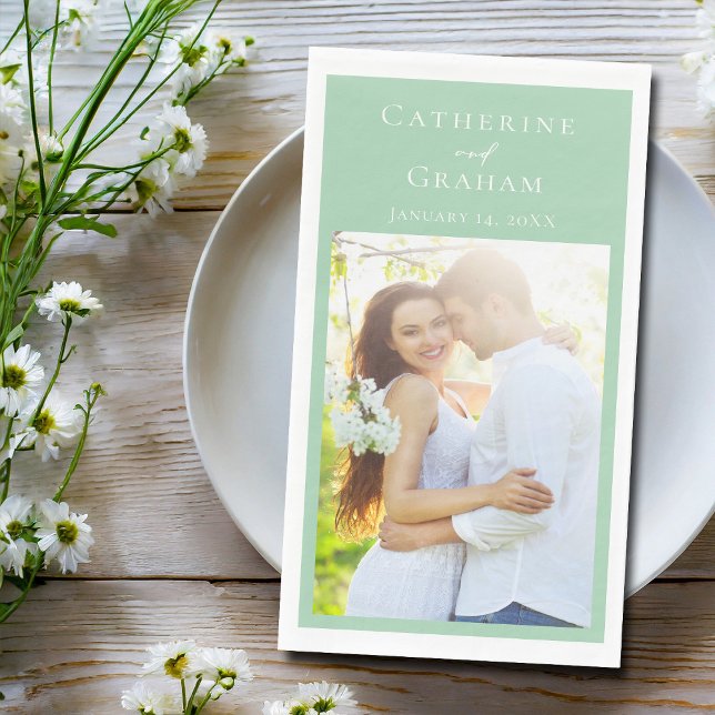 Elegant Mint Green Wedding Personalized Photo Napkin (Creator Uploaded)