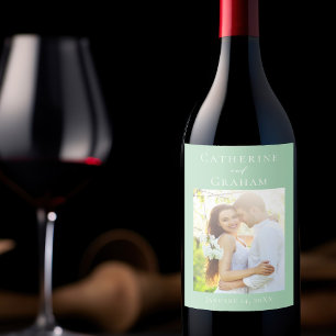 Elegant Mint Green Wedding Personalized Photo Wine Label