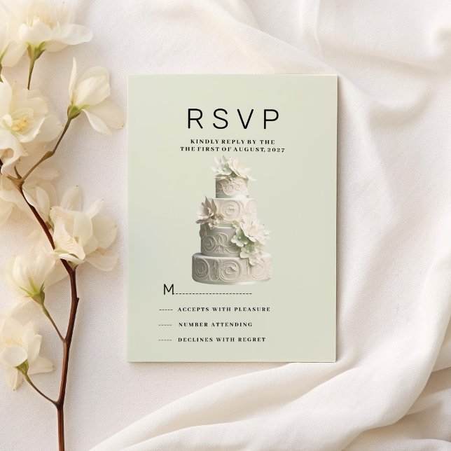 Elegant mint green white floral cake RSVP Invitation (Elegant mint green white floral cake RSVP )