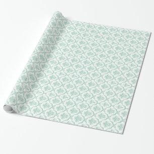 Elegant Mint-Green & White Floral Damasks Wrapping Paper