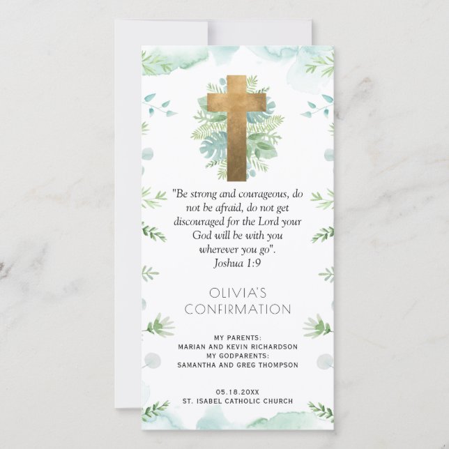 Elegant Mint Greenery Confirmation Bookmark Favour Thank You Card (Front)