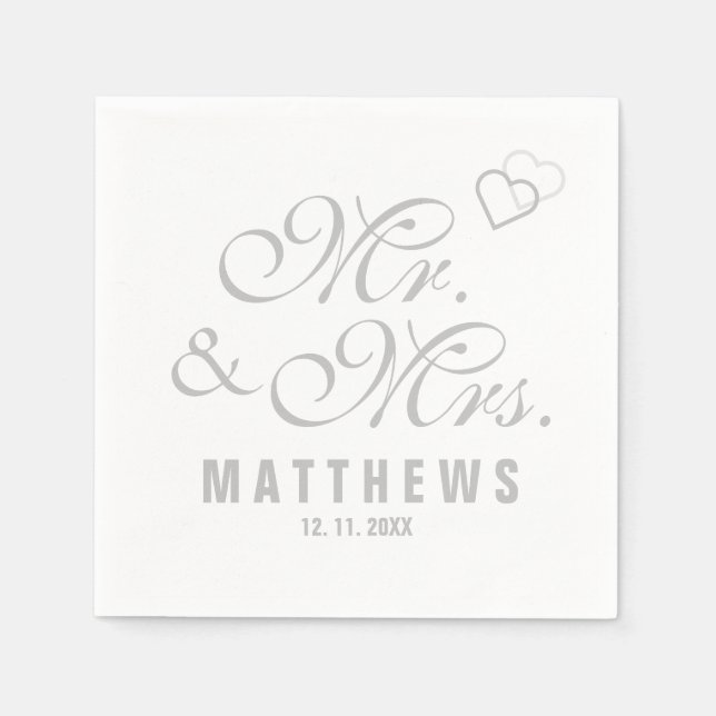Elegant Mint grey Mr and Mrs Wedding Monogram Napk Napkin (Front)