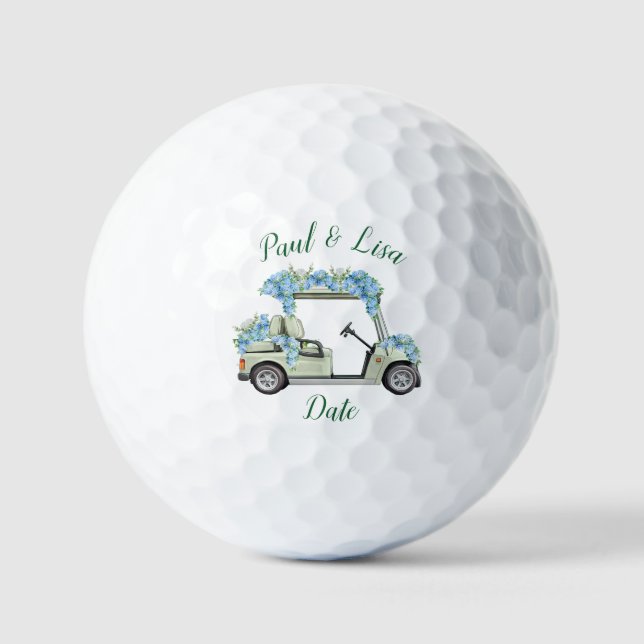 Elegant Mint Lattice and Blue Hydrangea Golf Marke Balls (Front)
