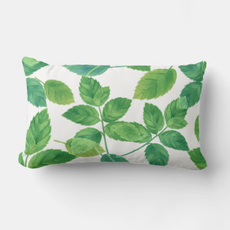 Elegant Mint Leaves Watercolor Botanical Design Lumbar Cushion