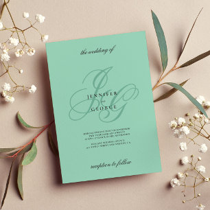 Elegant mint monogram initials romantic wedding invitation