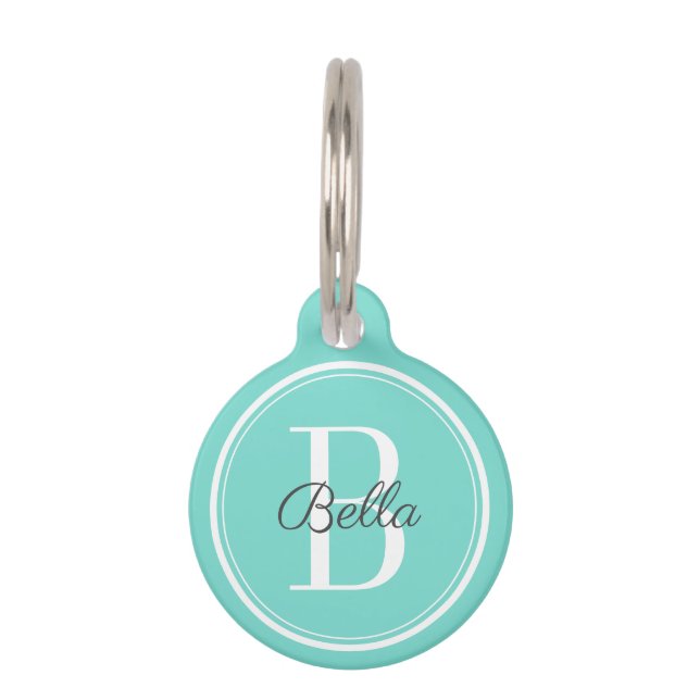 Elegant Mint Monogram Pet Tag (Front)