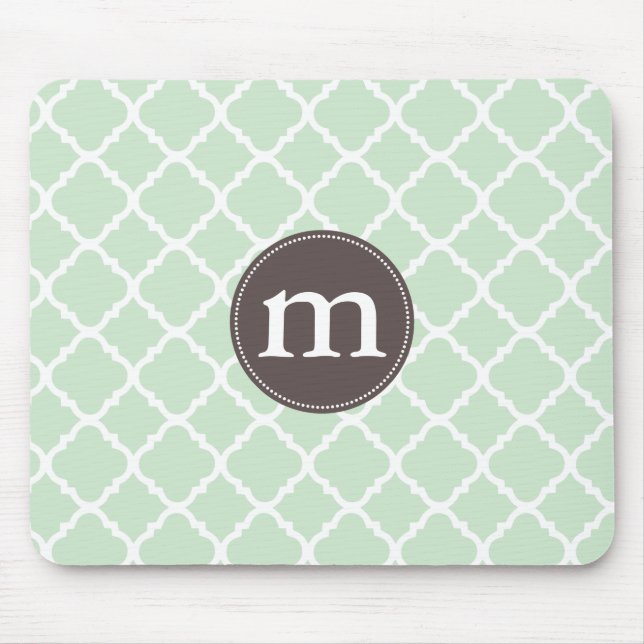 Elegant Mint Moroccan Quatrefoil Personalised Mouse Pad (Front)