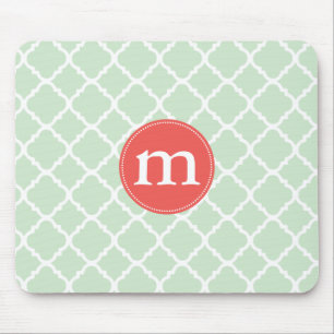 Elegant Mint Moroccan Quatrefoil Personalised Mouse Pad