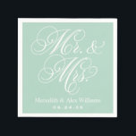Elegant Mint Mr and Mrs Script Custom Monogram Napkin<br><div class="desc">Wedding napkins feature "Mr. & Mrs." in a white calligraphy script font with custom monogram design that can be personalised with the bride and groom's married name and wedding date. Mint green and white colour scheme.</div>