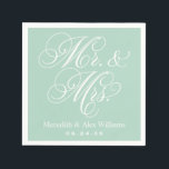 Elegant Mint Mr and Mrs Script Custom Monogram Napkin<br><div class="desc">Wedding napkins feature "Mr. & Mrs." in a white calligraphy script font with custom monogram design that can be personalised with the bride and groom's married name and wedding date. Mint green and white colour scheme.</div>